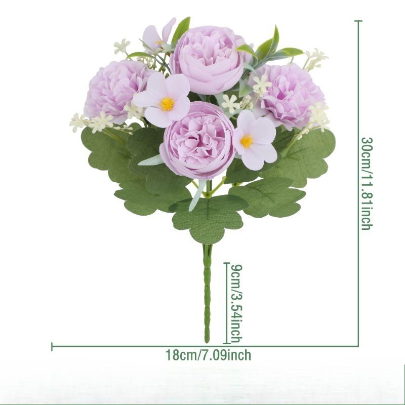 Rose Pink Silk Peony Artificial Flowers Bouquet 5 Big Head and 4 Bud Cheap Fake Flowers for Home Wedding Decoration indoor