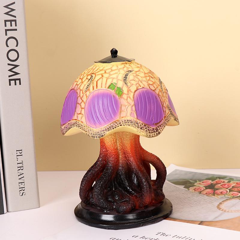 Painting Mushroom Table Lamp,Stained Plant Night Light,Resin Mushroom Bedside Lamp for Bedroom Living Room Home Office Decor