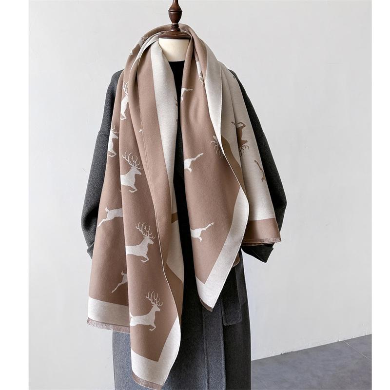 Luxury Brand Cashmere Women Animal Scarf Winter Warm Shawl and Wrap Bandana Pashmina Female Foulard Square Thick Blanket Poncho