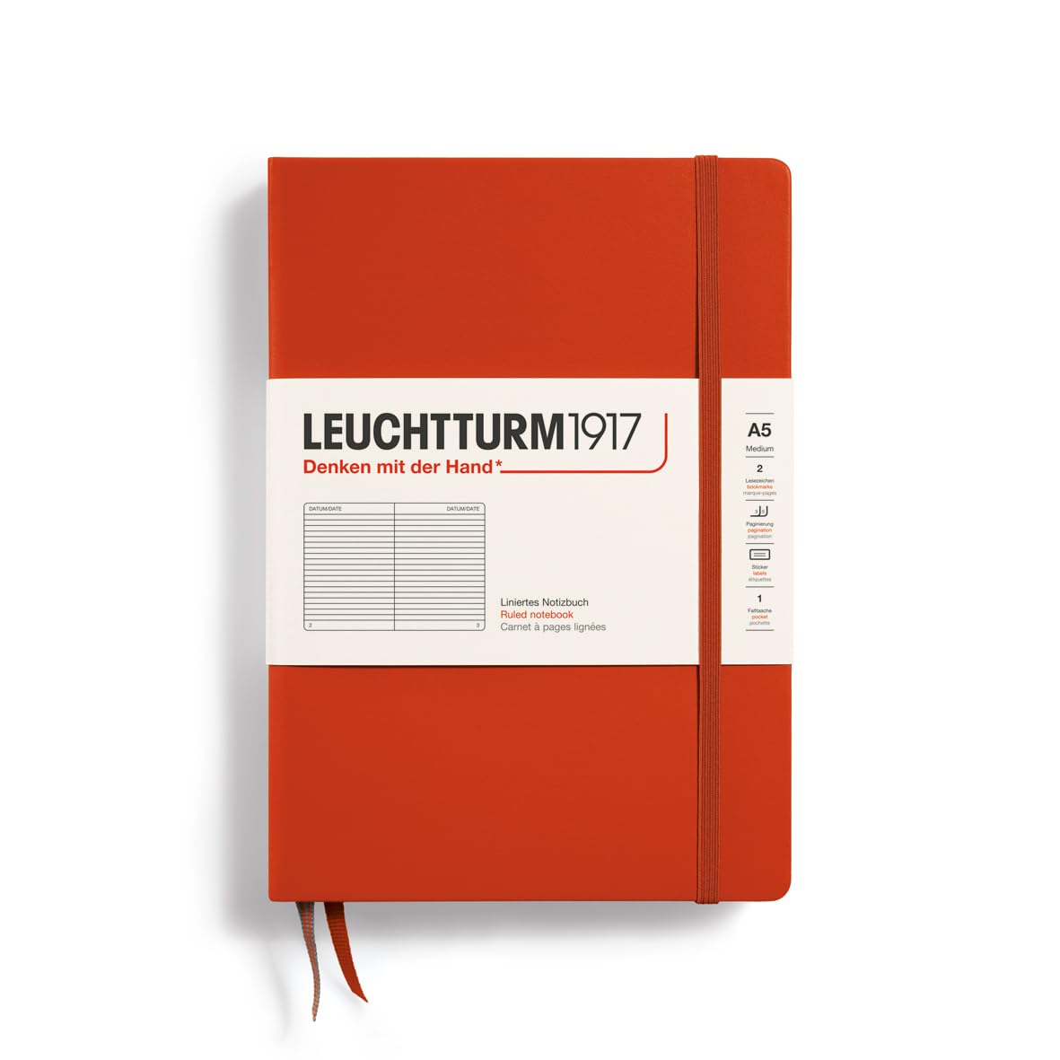 

Leuchtturm Horizontal Fox Officially Imported Notebook, A5, Ruled, Red, 367252,