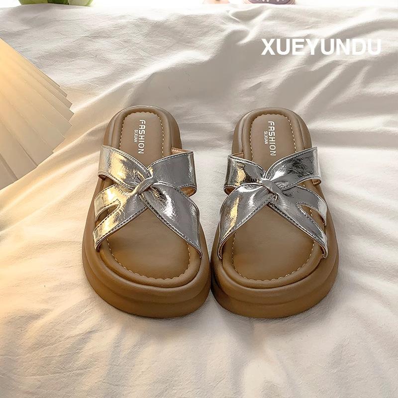 Thick-bottomed Cool Slippers Women's Summer Outer Wear 2025 New Versatile Fashion Cross Fairy with Skirt Beach One-word Slippers