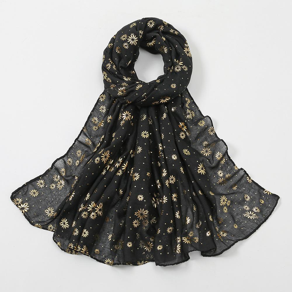 Korean Style Luxury Women Spring And Summer Metallic Daisy Flower Long Scarves Pashmina Female Shawl Hijab