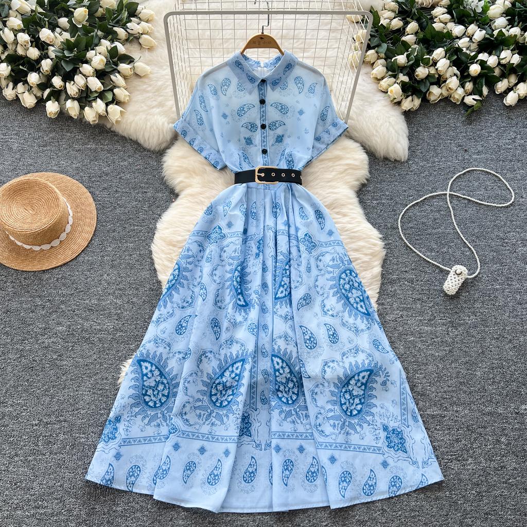 Kobiety Różowa Długa Sukienka Letnia Francuska Retro Krótki Rękaw Drukowane Sukienki Imprezowe Damskie Wąskie A-line Elegancka Długa Suknia Vestidos