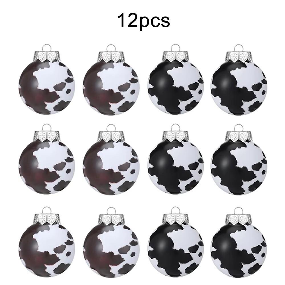 12/24Pcs Exquisite Cow Print Ball Christmas Tree Ornaments 6CM Western Cowboy Christmas Ball DIY Shatterproof Xmas Decorations