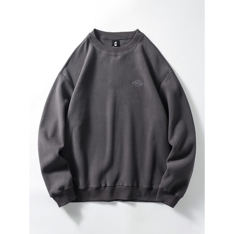 American Retro Double-Sided Fleece Sweater Men's Fall and Winter Embroidered Fashion Brand round-Neck Non-Hoodie Export Men's Fleece Jacket