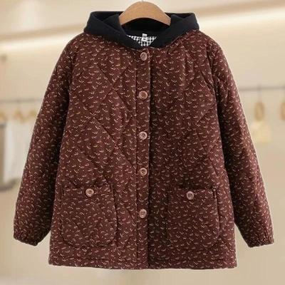 Veste matelassée à capuche à fleurs rétro pour femmes, ample, automne hiver, décontractée, vêtement d'extérieur