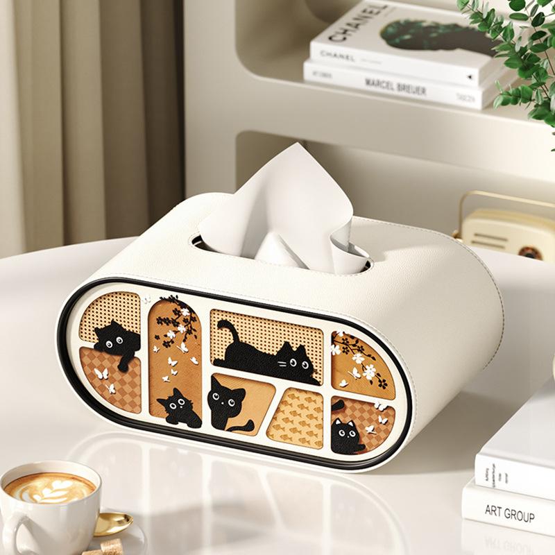 Leather Tissue Box with Storage Rack and Home Decoration Paper Rack, Suitable for Office Desks, Countertops, Bedside Tables, Etc