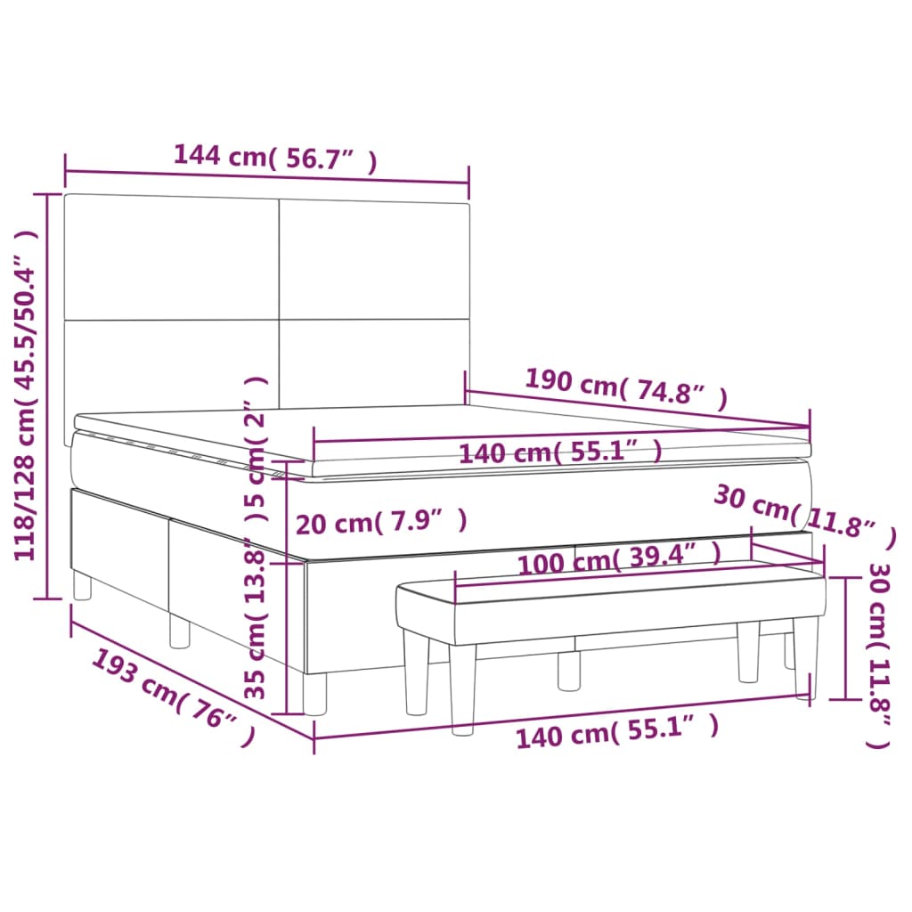 Box Spring Bed with Mattress Blue 140 x 190 cm Fabric