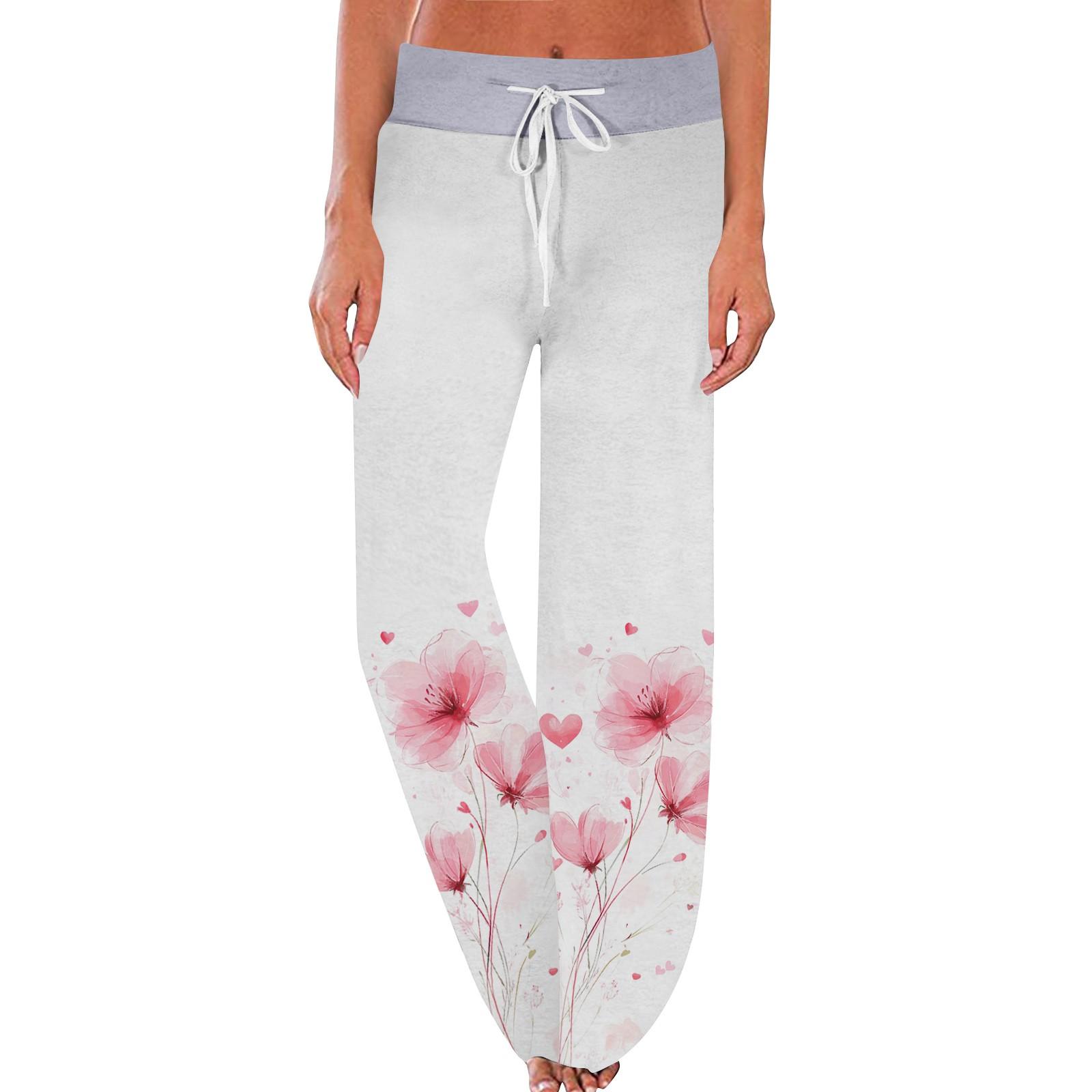 

Женские модные повседневные удобные пижамные брюки с цветочным принтом, широкие брюки на шнурке XL белый