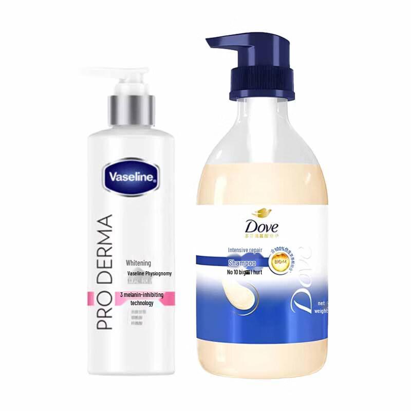 Vaseline Brightening Body Lotion & Dove Nourishing Shampoo Set