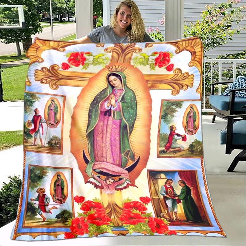 Jesus Virgin Mary Soft Throw Blanket Bedding Flannel Living Room/Bedroom Warm Blanket Virgin Mary Blanket Cross Blanket Home