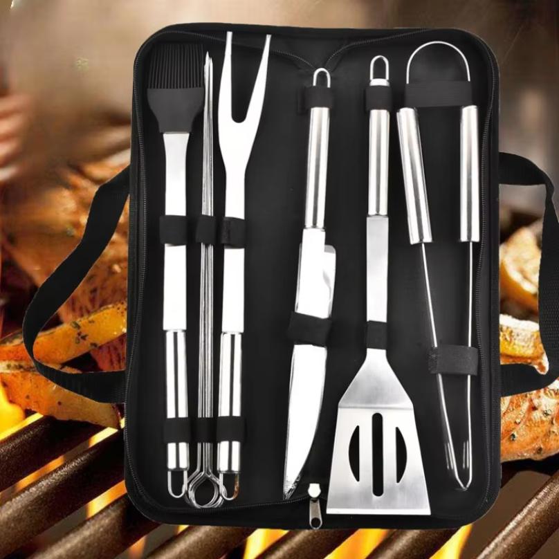 Edelstahl-Ofen-Set, Grill-Kombi-Werkzeug, Outdoor-BBQ, Grill-Set, Grill-Set, Aufbewahrung, tragbarer Stoffbeutel, Backwerkzeug