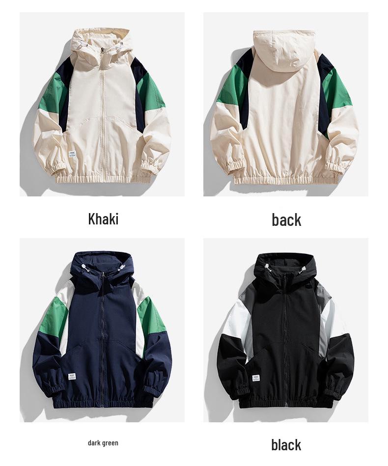 Herren Colorblock Kapuzenjacke - Winddicht, Warm, Lässiger Arbeitskleidungsstil für Frühling & Herbst