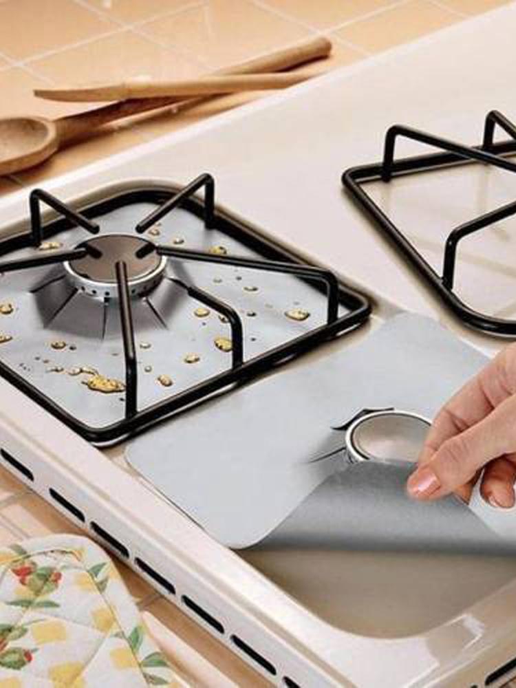 4Pcs Gas Cooker Cover Non-Stick Gas Stove Protector Cover Heat Resistant Reusable Stove Clean Mat Cuttable Kitchen Accessories