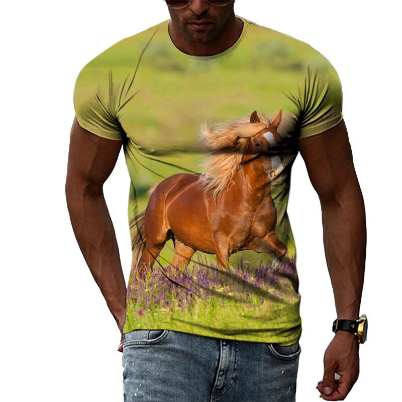 Summer Fashion Graphic Animal Horse T Shirts For Men Casual 3D Print Tee Hip Hop Harajuku Personality Round Neck Short Sleeve