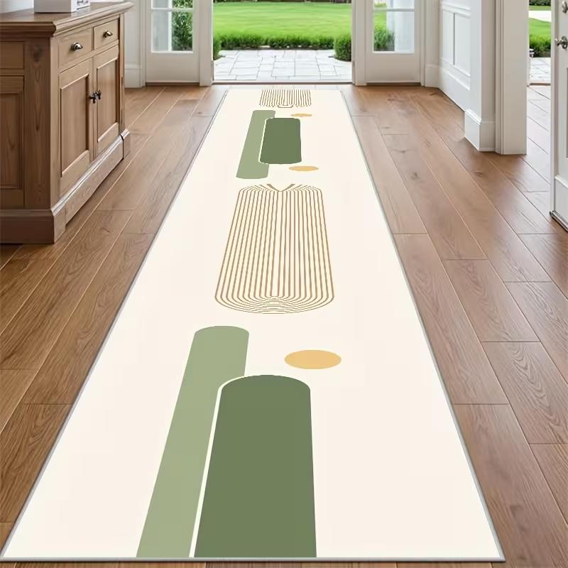 Luxury Gold Line Geometric Runner Rug White Marble Texture Abstract Polygon Non-Slip Mat Modern Minimalist Home Decor Carpet