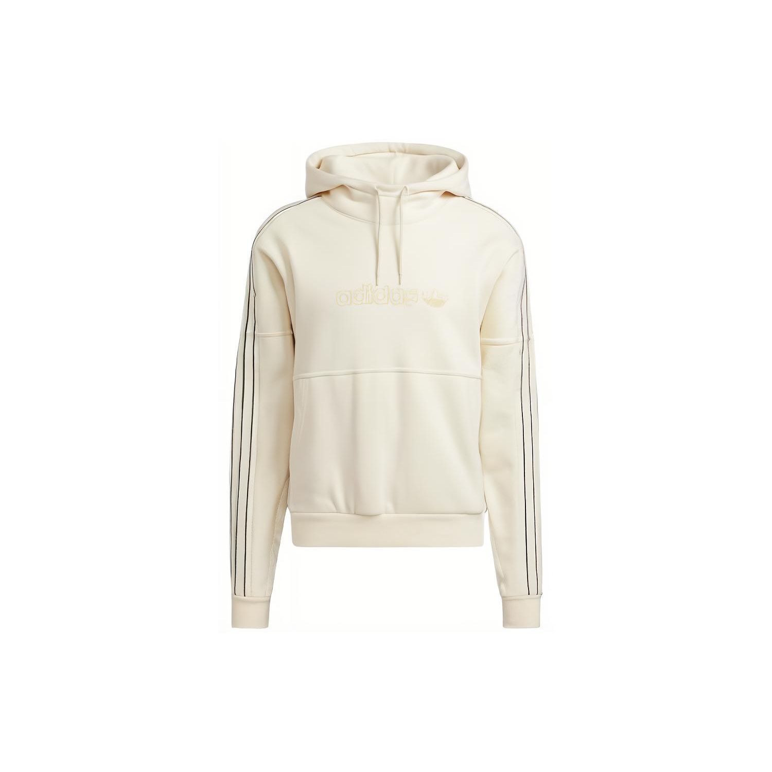 Adidas Originals Trefoil Stripe Solid Hoodie, Men Daily Casual Off-White Hoodie H31285 L