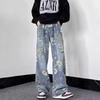Jeans Fashionable Printing Versatile American Wide-leg Casual Loose Mopping Big Yang Brother Denim Trousers Ins