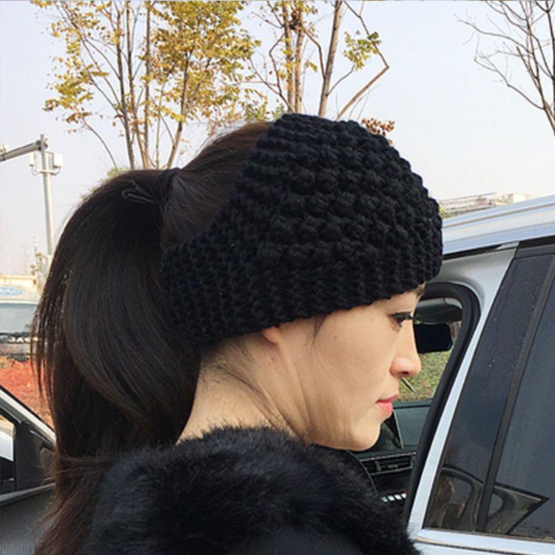 Hand-Knitted Wool Hairband Hat: Warm, Wide-Brimmed, Autumn & Winter Ear Protection, Floral Korean-Style Accessory