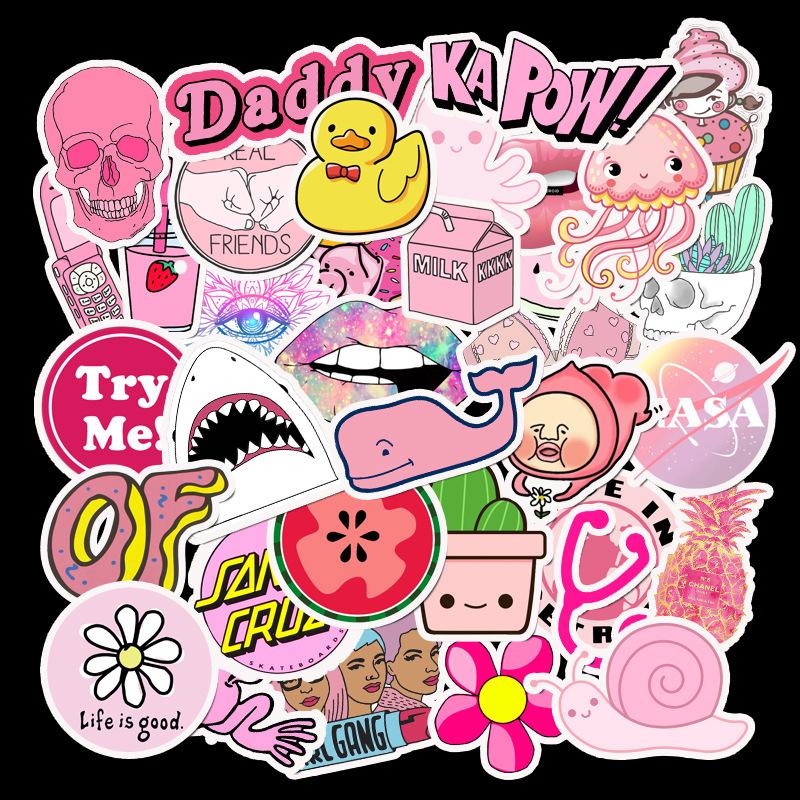 50 Cute Pink Small Fresh Graffiti Stickers Suitcase Motorcycle Laptop Waterproof Stickers