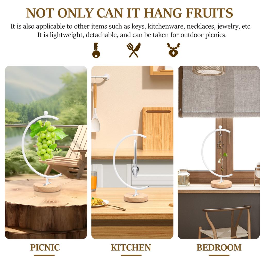 Mondförmiger Bananenständer Aufbewahrungshalter aus Metall für frische Früchte mit Holzfuß Abtropfständer für Küchentheke aufgeräumt