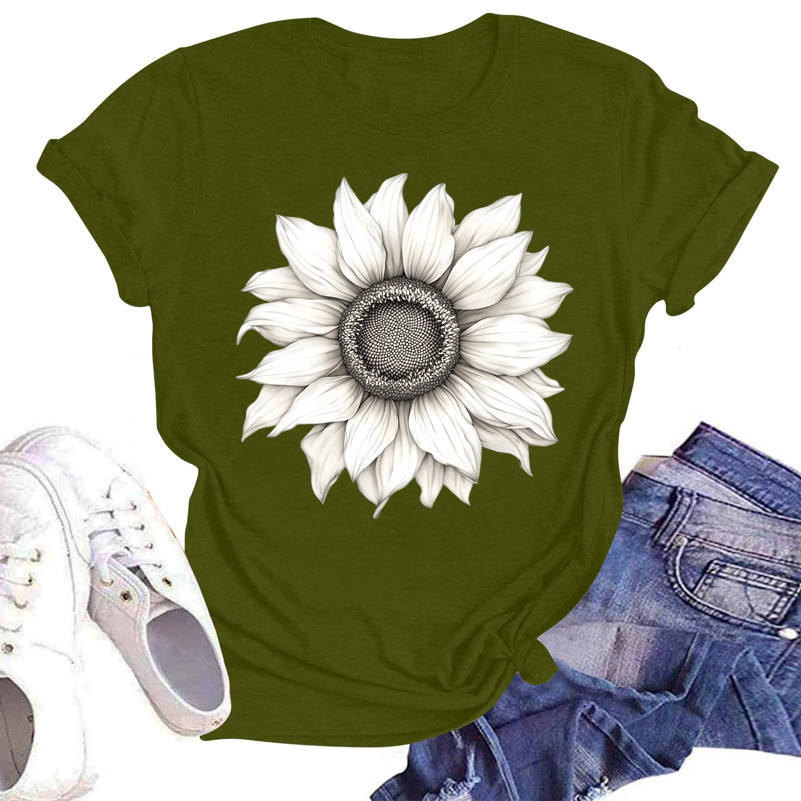 

Женская повседневная свободная футболка с принтом, круглый вырез, пуловер, короткий рукав, топ L армия зеленый