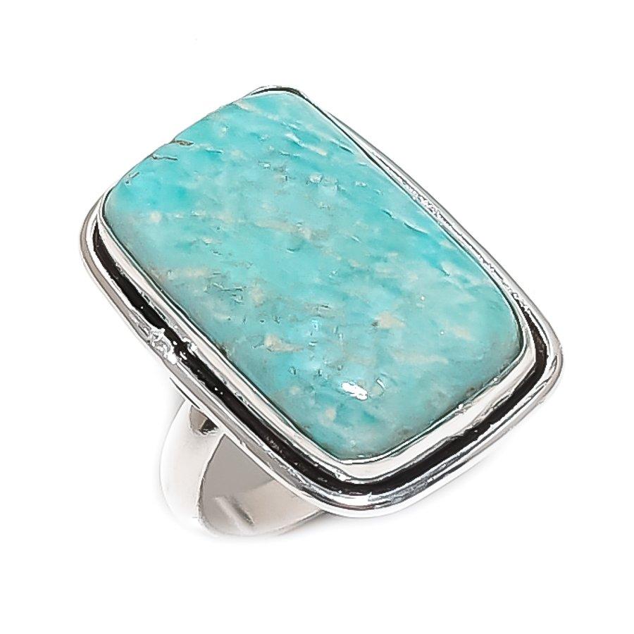 Natural Amazonite Gemstone 925 Sterling Silver Jewelry Ring Size 8.5 D3e12