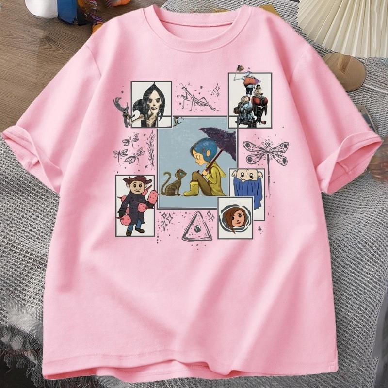Vintage Halloween Coraline Tshirt for Unisex Women Casual Short Sleeve T Shirt Unisexs Cltoting Harajuku Y2k Clothes Streetwear