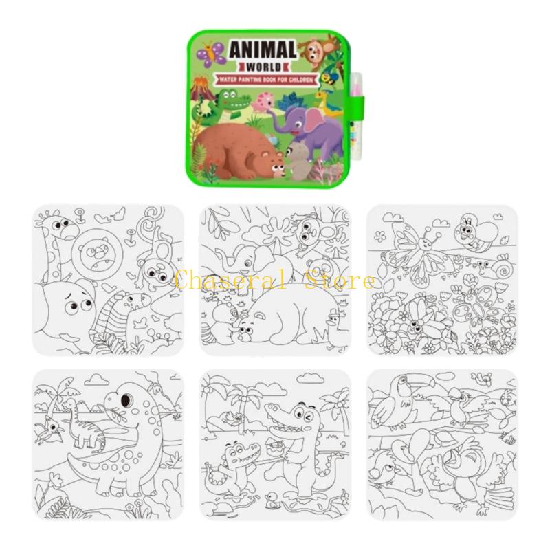 E7Ce Cartoon Water Coloring Book Reusable Kindergarten Kids Magical Painting Activity