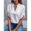 VEZFAA Blusas y camisas de manga corta con cuello en V para mujer, estilo casual, verano, primavera, color sólido