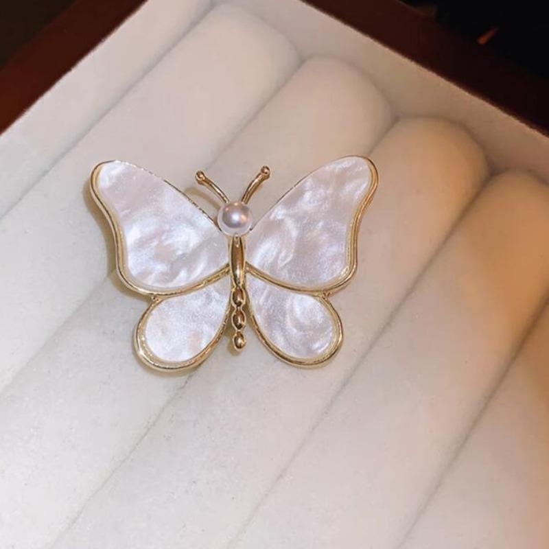Fashionable Butterfly Shell Pearl Brooch, Anti-exposure Pin for Women, Metal Button To Fix Clothes, Wedding Party Gift
