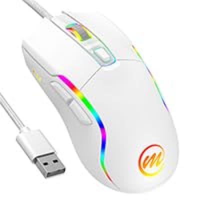 Kabelgebundene Gaming-Maus 12800 DPI Einstellbar A825F Optischer Sensor 13 LED-Modi 6 Tasten Ergonomisch Meterkabel Weiß - - - - - 1.7 - USB-C -