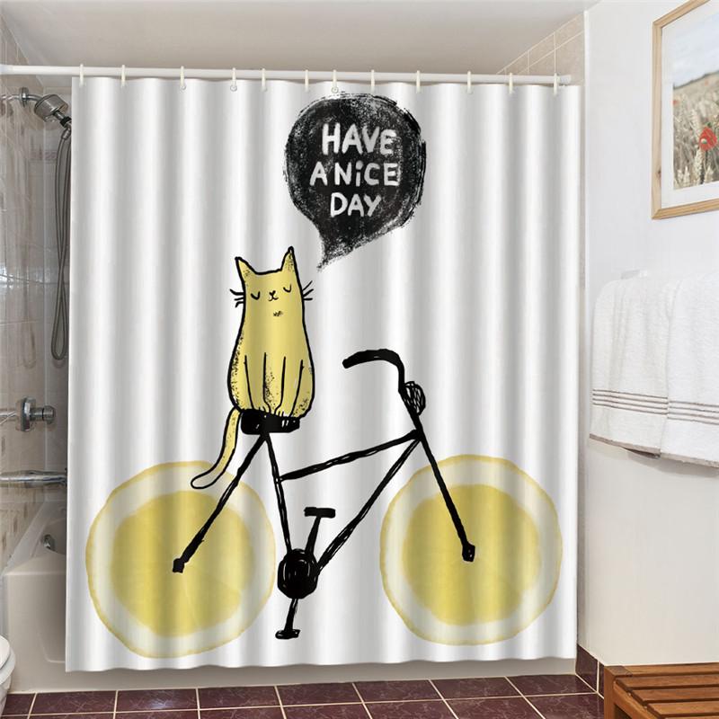 Waterproof Bath Curtains 100% Polyester Fabric Shower Curtain Thinking Elephant Printed Home Decoration Background Screen Decor