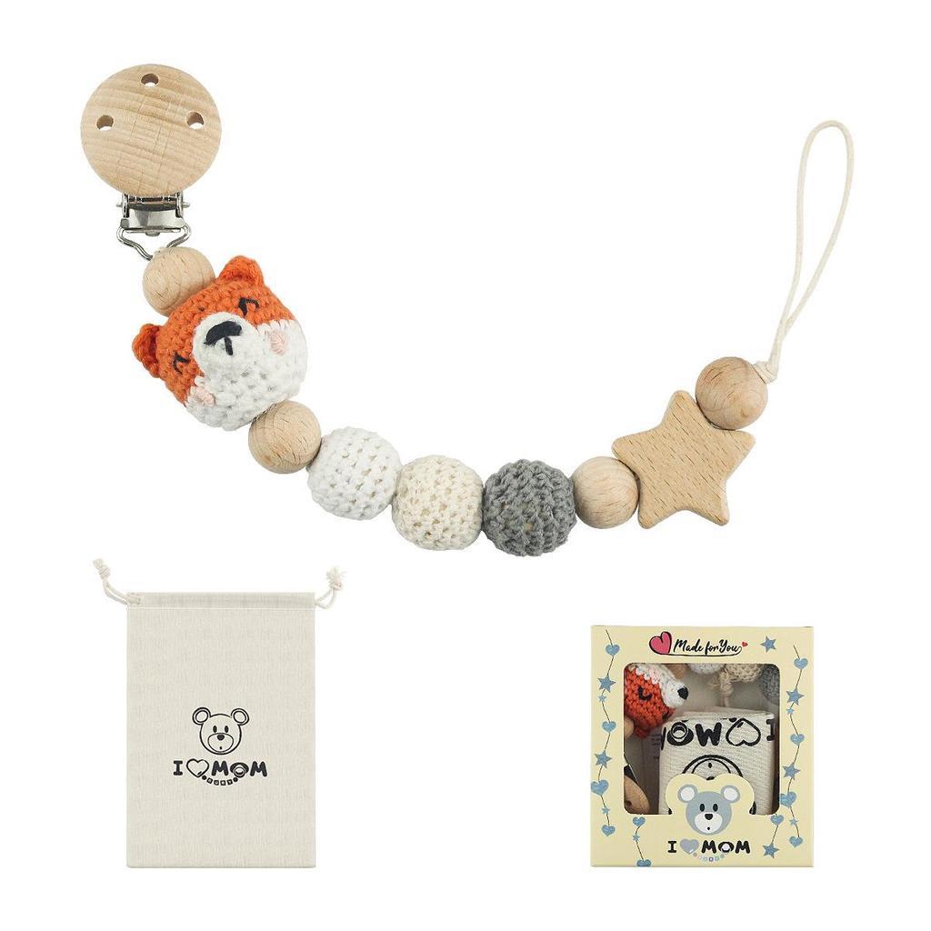 Crochet Baby Pacifier Chain with Cartoon Animal Teether - Anti-drop Design