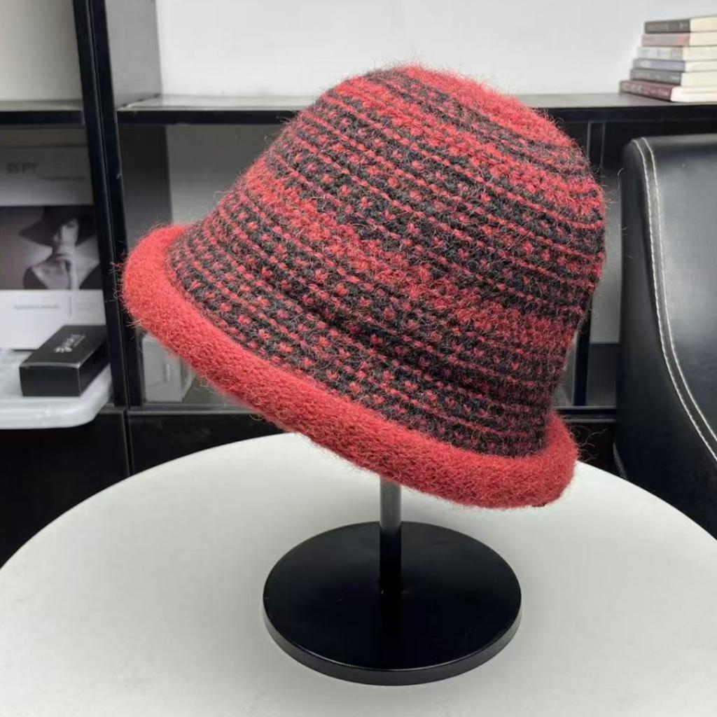 High quality Internet celebrity knitted bucket hat versatile face small warm basin hat winter cold ear protection bucket hat female