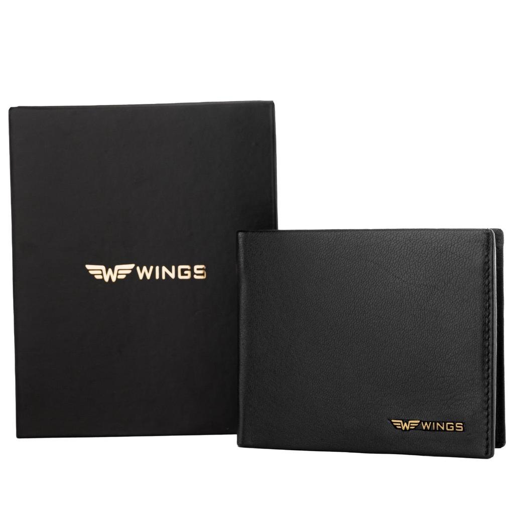 Men' Black Wings Wallet Made of Natural Goat Leather