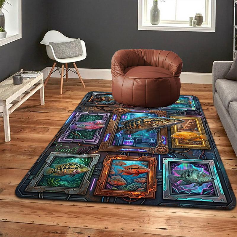 Aquatic Fish Collection Pattern Rug Floor Mat for Living Room or Bedroom Soft and Comfortable Carpet a Gift for Birthday and Holiday.