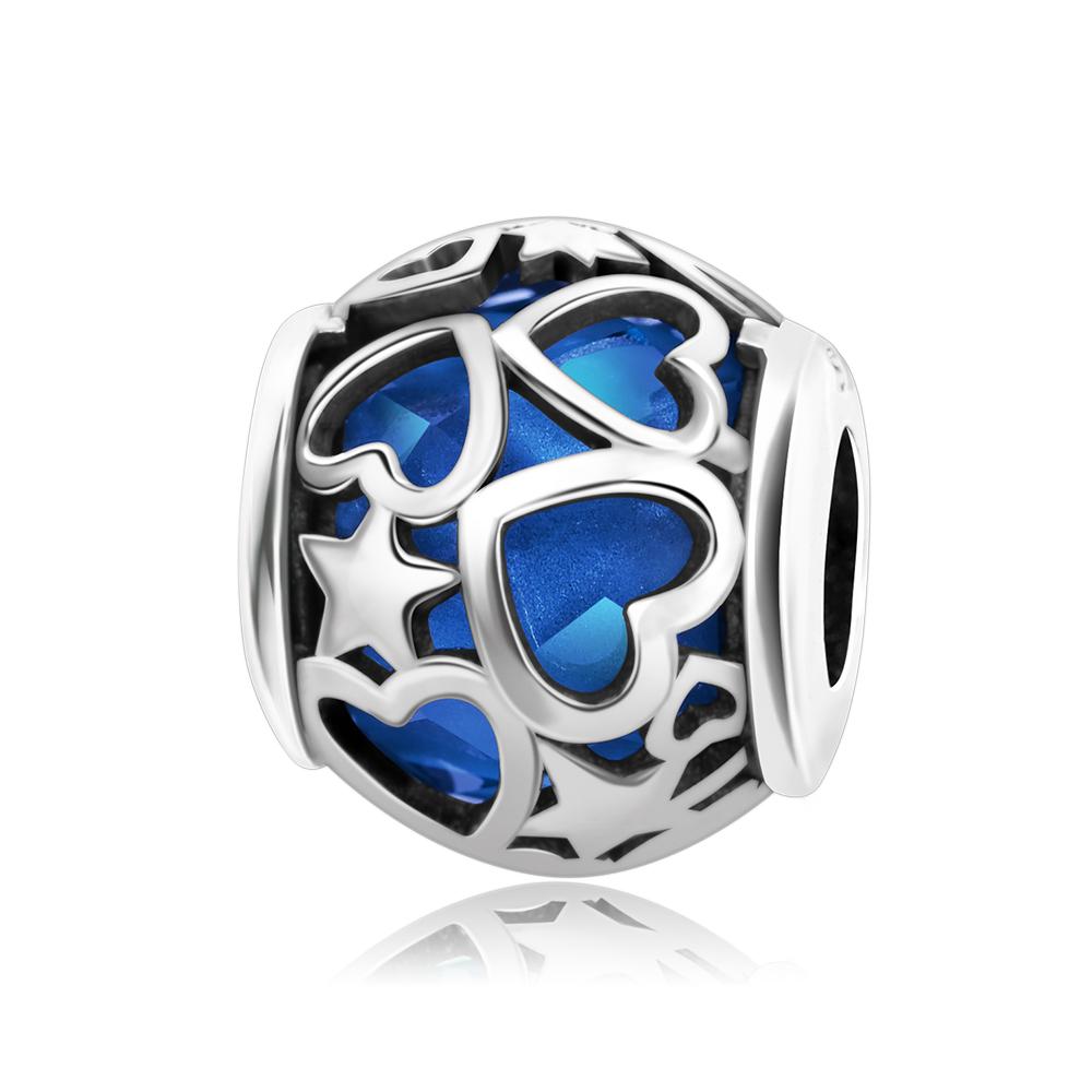 New Copper Heart Murano Glass & Butterfly Dangle Charm Fit Original Bracelet & Necklace Blue Series Jewelry