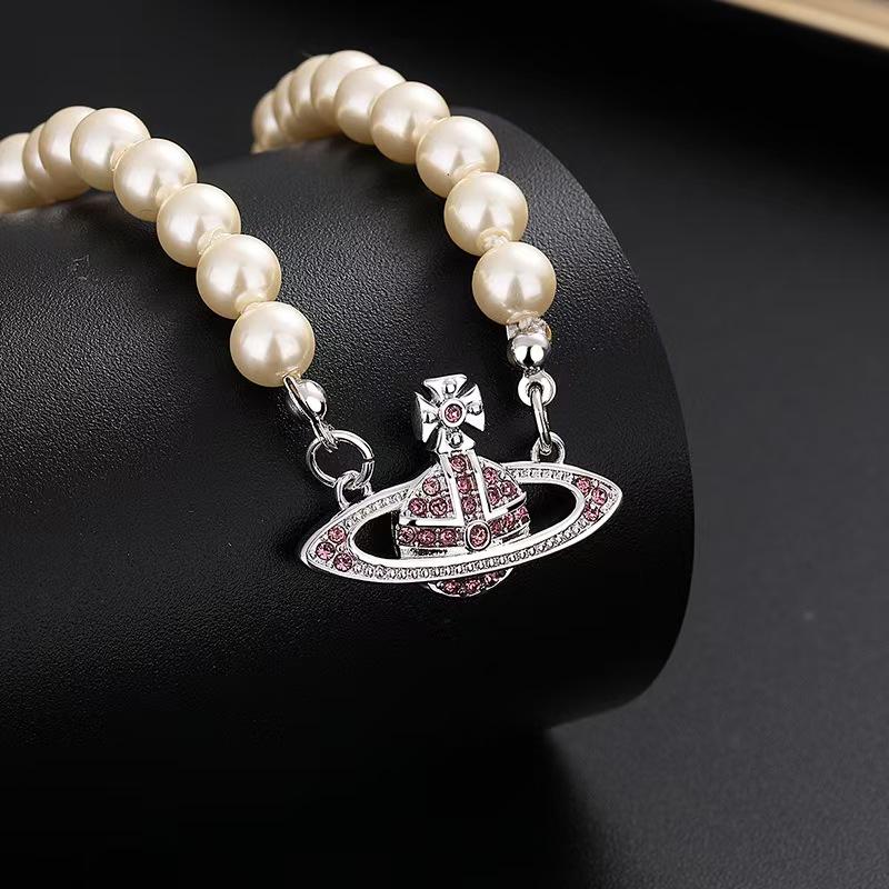 Empress Dowager Saturn Pearl Pendant Necklace - Women's Fashion Clavicle Chain with Planet Charm