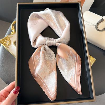 Elegant Floral Scarf Lady Square Silk Feeling Bandana Foulard Shawls Wraps Female Bufanda Scarves Neckerchief Hairband