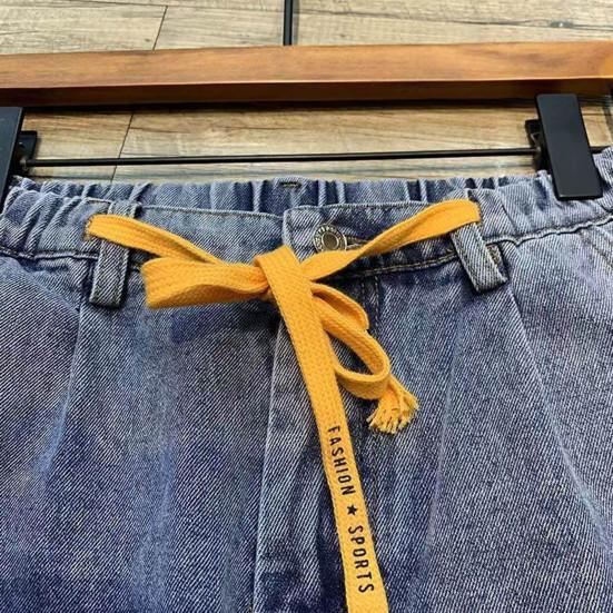Herre Haremsjeans Elastisk midje Justerbare snøringer Glidelås med knappgylf Denimbukser med lommer Ensfarget Vid