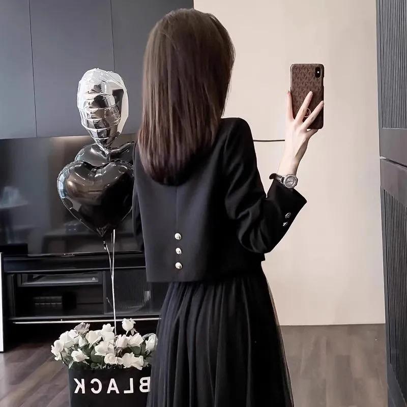 

Женский однотонный кардиган на пуговицах с длинным рукавом и лацканами, пиджак, костюм, модный повседневный свободный топ для работы S чёрный