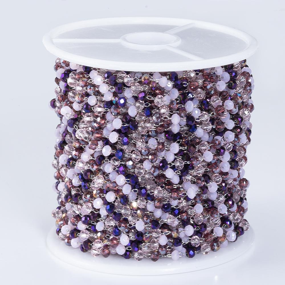 2Meters 1Meter Deep Purple Crystal Stone Beads Stainless Steel Chain DIY Necklace Bracelet Sweater Chain Jewelry Making Supplies