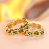 Geometric Stone Green Crystal Round Hoop Earrings For Women Vintage Gold Color Ear Buckle Wedding Jewelry Bridal Engagement Gift