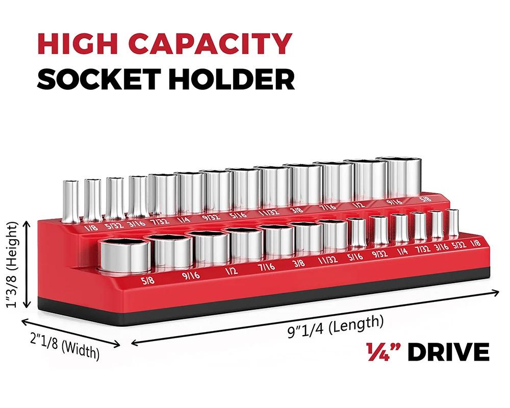6-Piece Magnetic Socket Holder Set, Plastic Socket Organizer Tray with Magnetic Strips, Metric and SAE Sizes