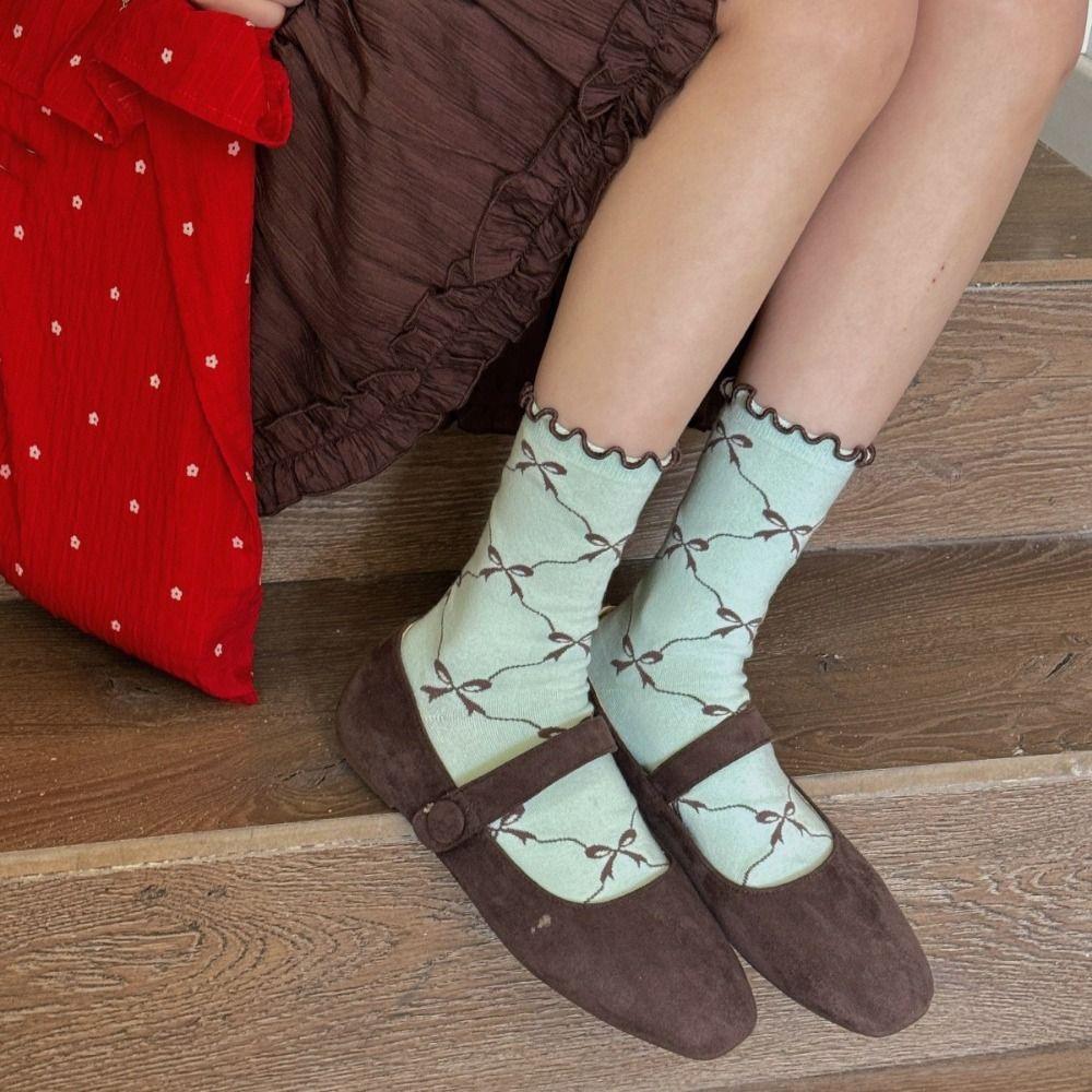 5Pairs Fashion Thin Cotton Ruffle Bow Socks Ins Style Breathable Mid Tube Socks Lolita Female Hosiery Sweet Socks Women Girl
