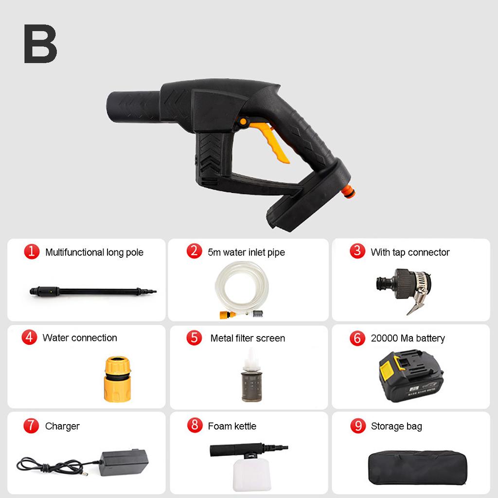 Wireless Car Washing Machine Lithium Battery Charging Portable Water Gun with Water Pipe Auto Wash Tools Car Cleaning Parts 21V