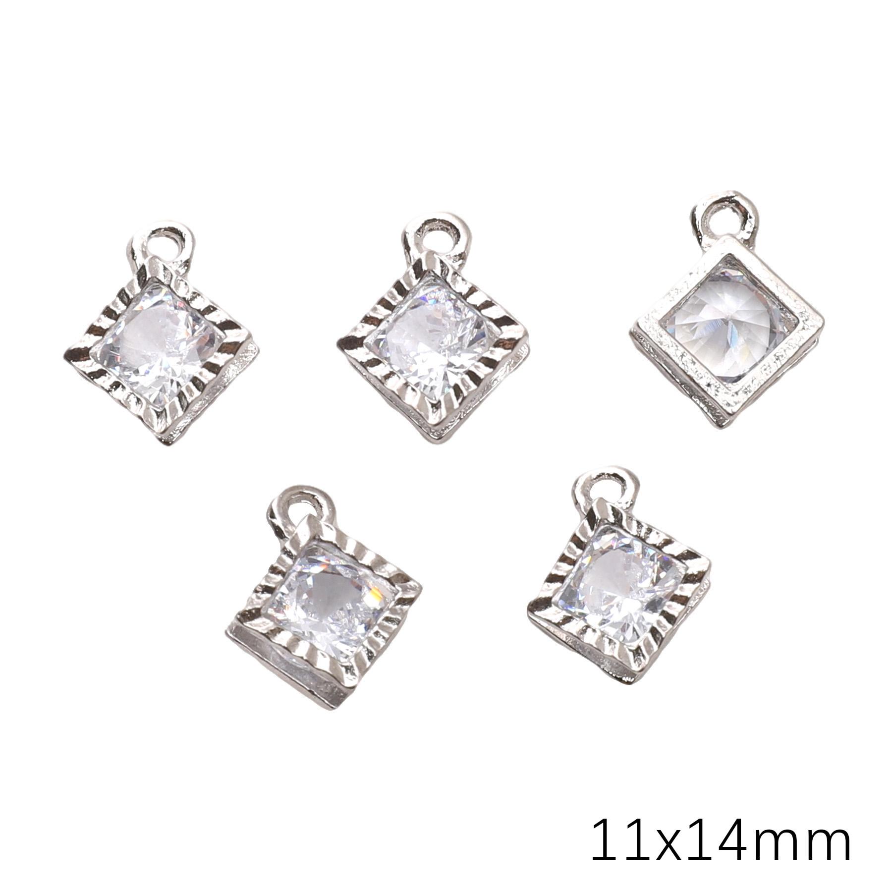 

Металеві підвіски з інкрустацією цирконієм у формі серця, зірки та стразів. Аксесуар для DIY сережок, намиста. 11x14mm 5pcs срібний