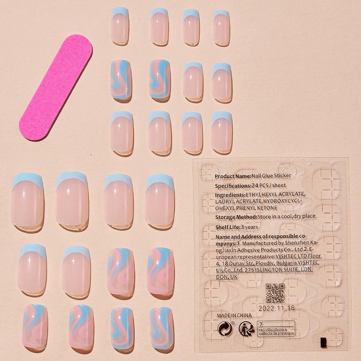 

Набор из 24 цветных волнистых накладных ногтей - типсы для нейл-арта в европейском и американском стиле