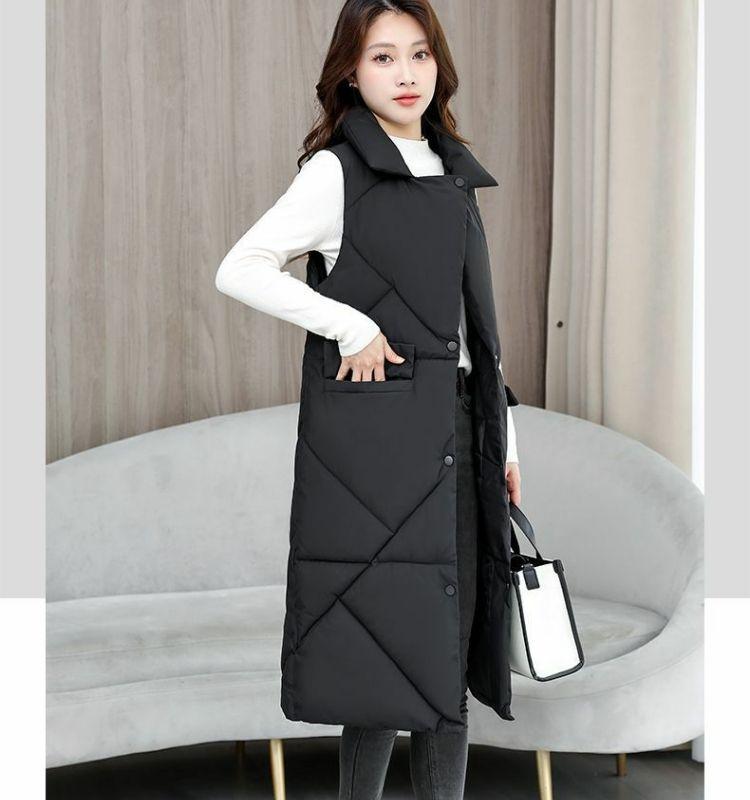 Herbst und Winter Damen Einfarbige Weste Mittellange Slim Ärmellose Jacke